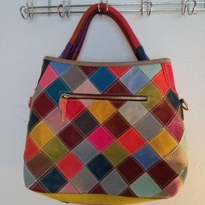 Heshe Womens Multi-color Leather Hobo Tote Purse